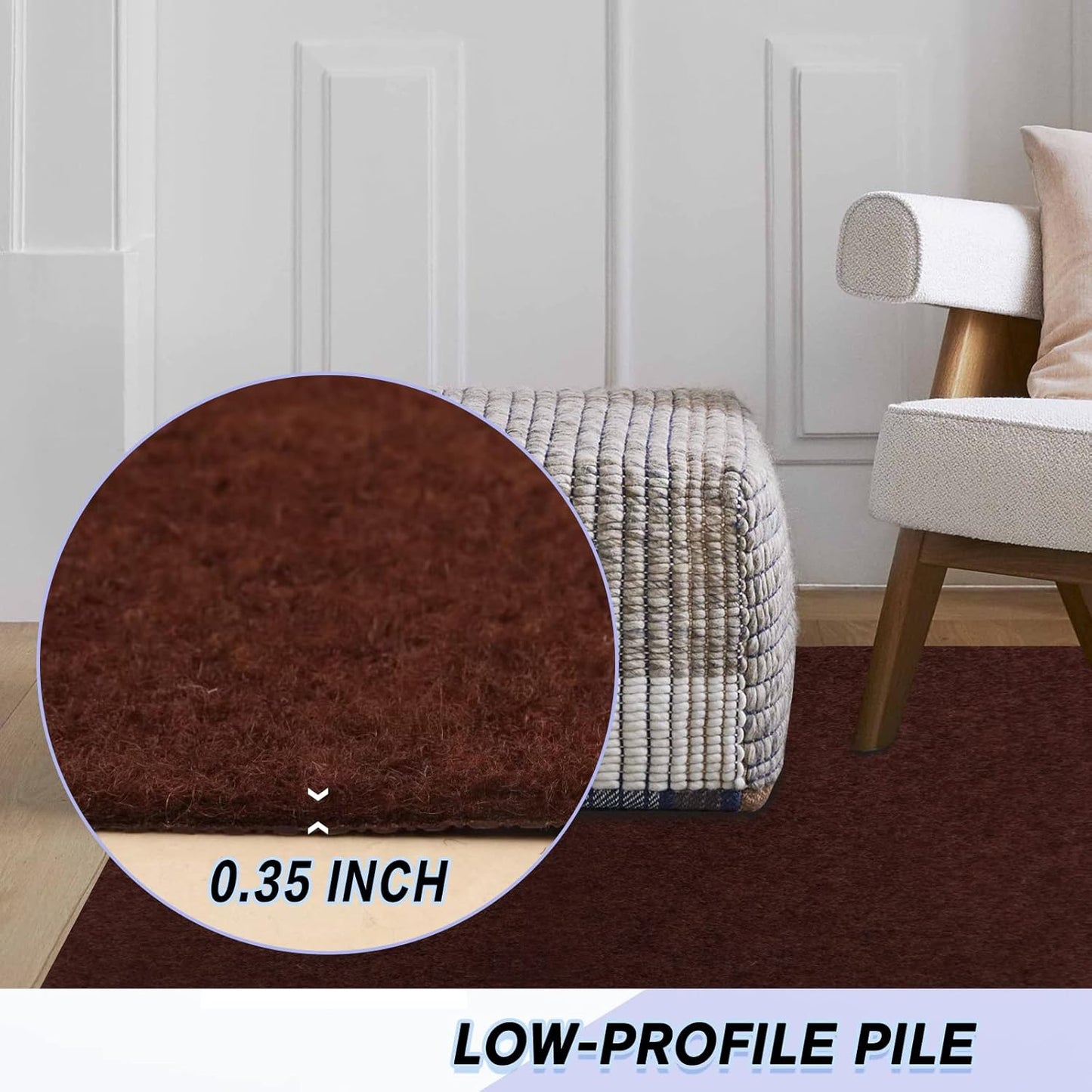 Custom Size Backed Non-Slip Area Rugs Runner, Easy Clean, Waterproof Runner Rugs for Hallway Entryway, Kitchen, Laundry, 4FT x 48FT, Brown