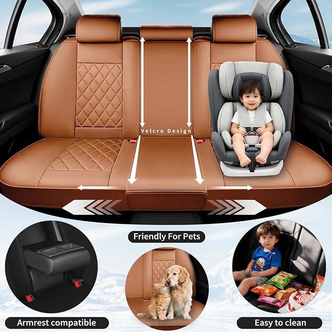 Fit HRV Car Seat Covers Compatible with Honda HRV 2016-2025 2026, Premium Leather Breathable, Wear Resistant, Airbag Compatible, All-Weather Protection & Full Coverage, 2 Front Seat Brown