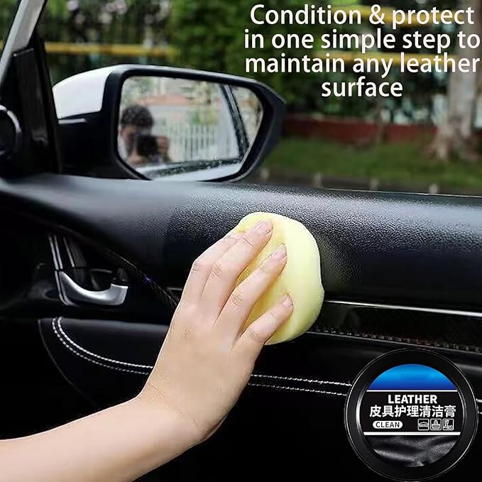 XIRUJNFD 160g/5.6oz Cleaning and Care Cream for Leather Care Conditioner, Restores & Protects for Dashboard, Steering Wheel Protection, Bag, Clothing, Sofa, Furniture, with Towels & Sponges (3)