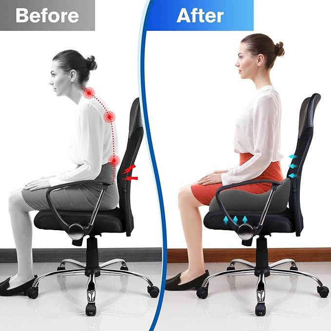 Seat Cushion Office Chair Cushion for Back & Tailbone & Sciatica Pain Relief, Grey Memory Foam Desk Chair Pressure Relief Seat Cushion for Long Sitting Car Drivers, Office Worker