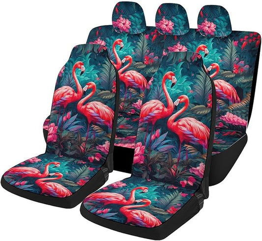 5 Pcs Premium Flamingo Car Seat Cover, Breathable & Washable Car Seat Covers Full Sets, Fashionable Printed Seat Covers for Cars Interior, Universal Fit for Most Cars, Sedan, Truck, SUV