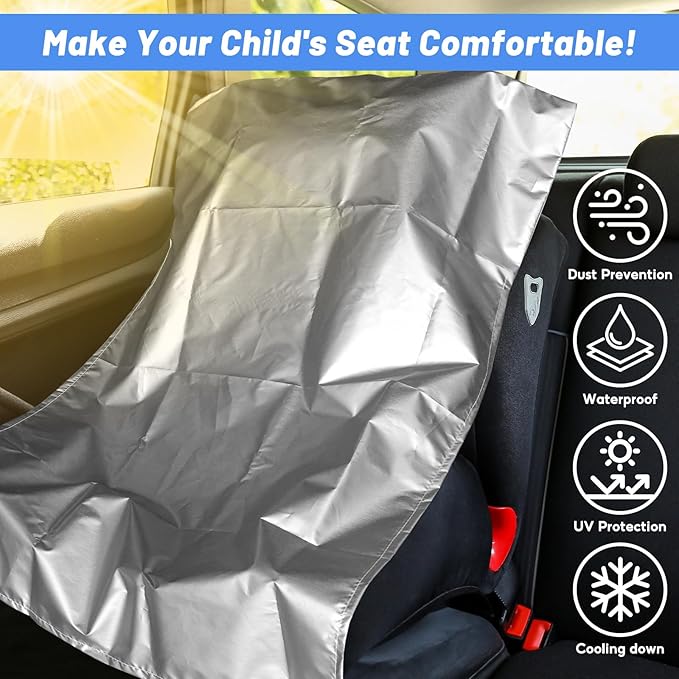 U0U 2PCS Car Seat Sun Shade Cover,Baby Car Seat Heat Protector to Keep Toddler Seat at a Cool Temperature,Reflective Car Seat Covers Shield from Heat and UV Sunlight