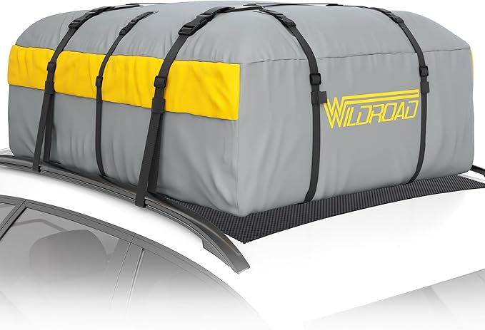 Car Roof Bag Rooftop Cargo Carrier, 21 Cubic Feet Waterproof Roof Luggage Cargo Carrier Bag with Anti-Slip Mat for All Cars Vehicles SUV with/Without Rack (with 2PCS 4M Ratchet Straps)