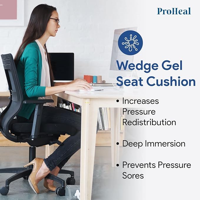 Gel Wedge Seat Cushion with Pommel, Bariatric 24" x 18" x 4" - 2" - Better Posture and Hip Positioning - High Density Foam and Pressure Redistribution Gel and Back, Tailbone, and Coccyx Support