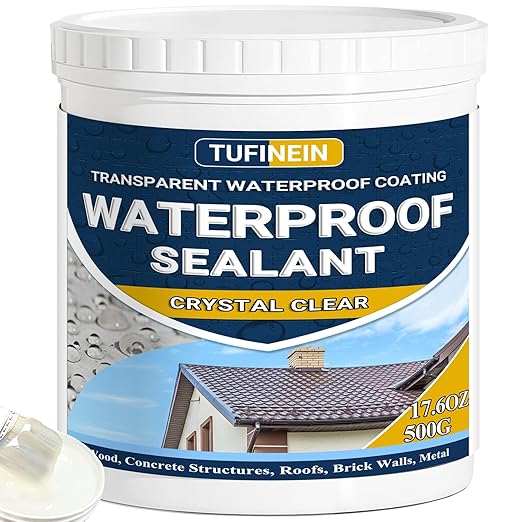 Waterproof Sealant 17.6oz Clear, TUFINEIN Transparent Waterproof Coating Water-Based Invisible Agent Roofs, Walls, Garden, Terraces Indoor & Outdoor