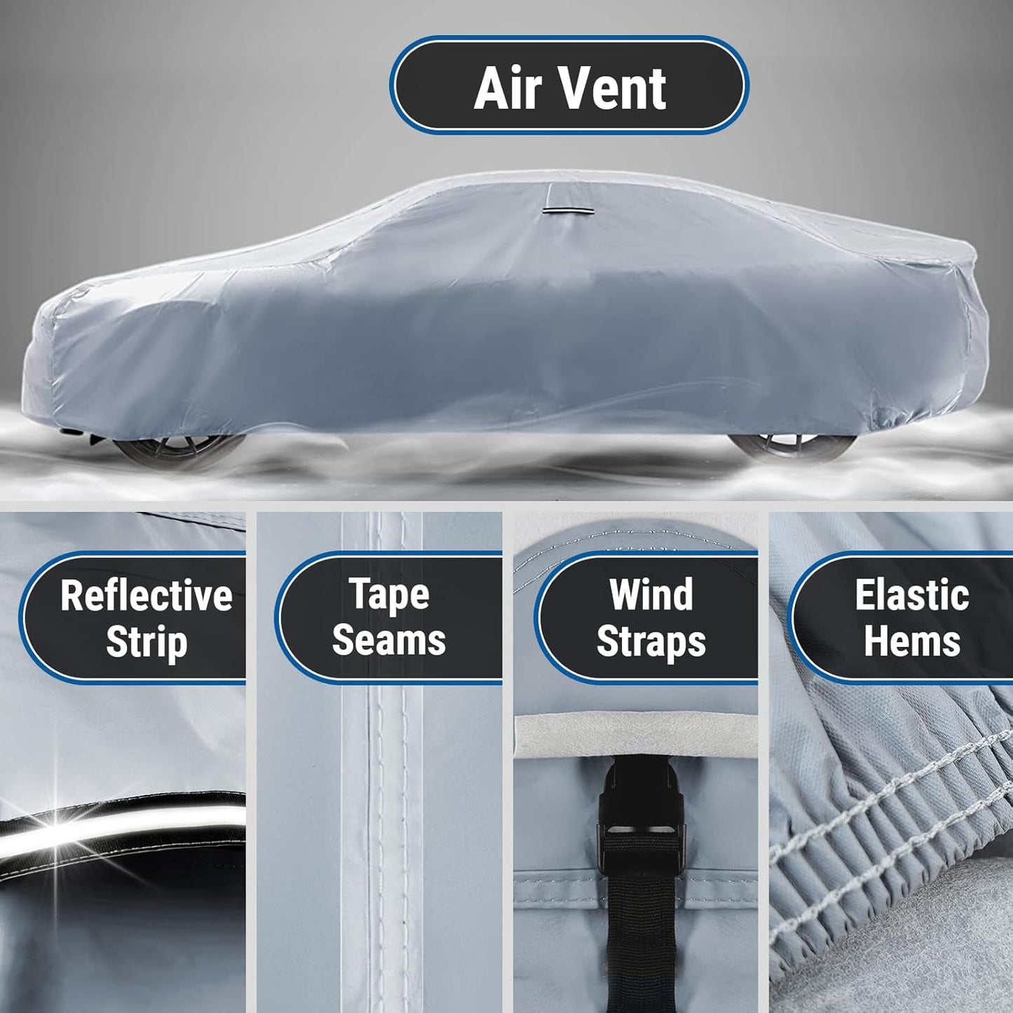 iCarCover Custom Car Cover for Pontiac Safari Wagon (1977-1989) Waterproof All-Weather Rain Snow UV Sun Protector Full Exterior Indoor Outdoor Car Cover (Stripe - Gray/Black)