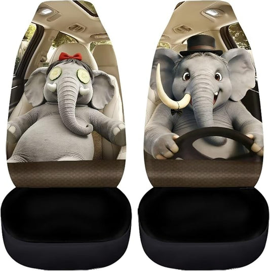 Elephant Car Front Seat Covers Set of 2 Funny Nonslip Car Seat Covers Front Seats Only Stretch Polyester Fabric Cover Cars Seats Covers Protector for Cars Sedans SUVs