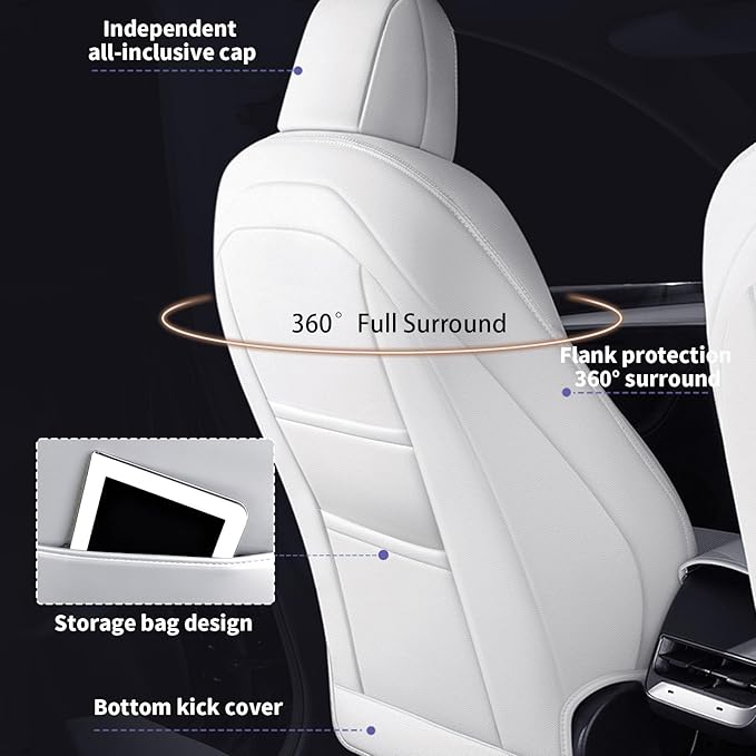 AOMSAZTO Car Seat Cover for Tesla Model Y 2020 2021 2022 - Full Set Customized White Seat Covers (with Armrest Cover)