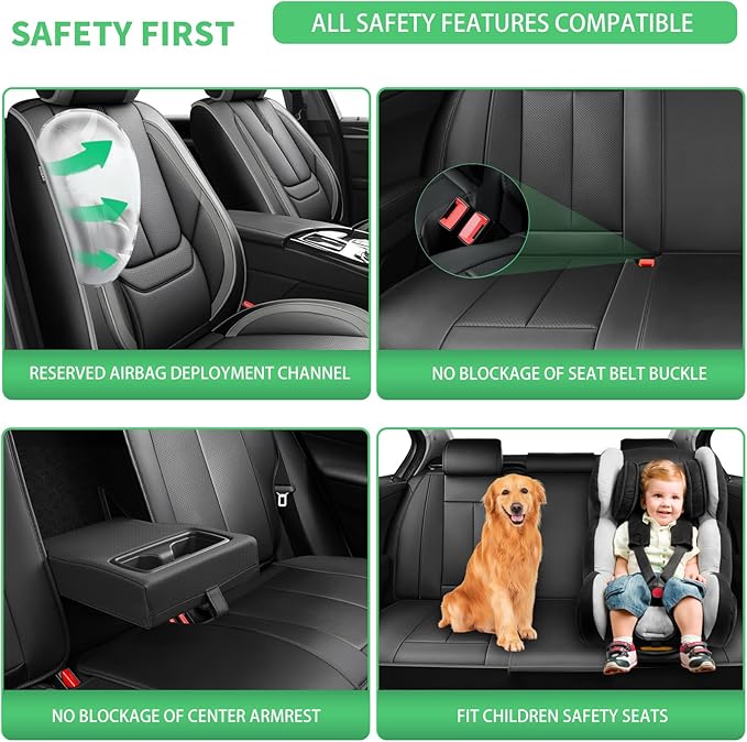 Fit Prologue Car Seat Covers for Honda Prologue 2024 2025 2026-Upgraded Premium Waterproof & Breathable Leather,Airbag Compatible,All-Weather Seat Cushion Protector,2 Front/Black-Grey