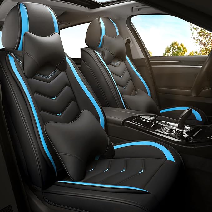 Car Seat Covers for Ford Expedition 2000-2026, Premium Nappa Leather Car Seat Cover, Stylish Sport Seat Covers， Automobile Seat Cover Sets.(Luxury 2 Seats/Black Blue)