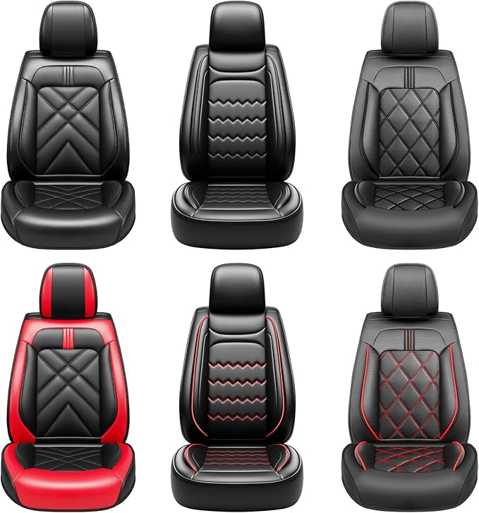 Car Seat Covers Fit for Mazda 3 2007-2026, Premium Leather, Full Coverage Leather Waterproof Breathable Seat Covers, Automotive Seat Protectors, Airbag Compatible(2 Front Seats, Black & Red)