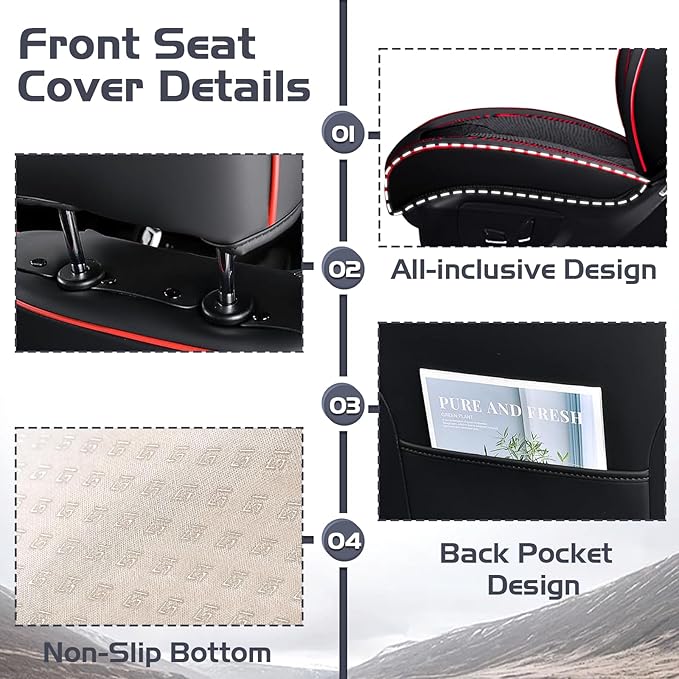 Truck Seat Covers for Ford Bronco 2021-2026, Waterproof Premium Leather Full Coverage Car Seat Cover, Muscle Sport Style Auto Interior Seat Cover Sets (Full Set/Black Red)