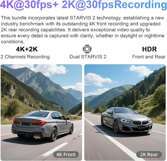 4K Front & 2K Rear 2 Channel HDR Dash Cam, Dual STARVIS 2 IMX678 IMX675, Custom Fit for Toyota Highlander & Hybrid Gen4 UX70 2020-2026 (Model A), XLE XSE Limited etc, 5GHz WiFi, GPS, 128GB Card