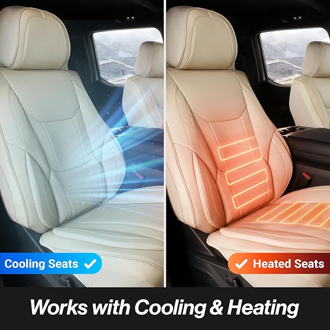 Coverland Custom Fit Car Seat Covers for Car Compatible with [Civic, Elantra, Cadenza, V50] Premium Car Seat Cover Water Resistant Leather Non-Slip Interior Protector [Full set Beige - Size Chart X57]
