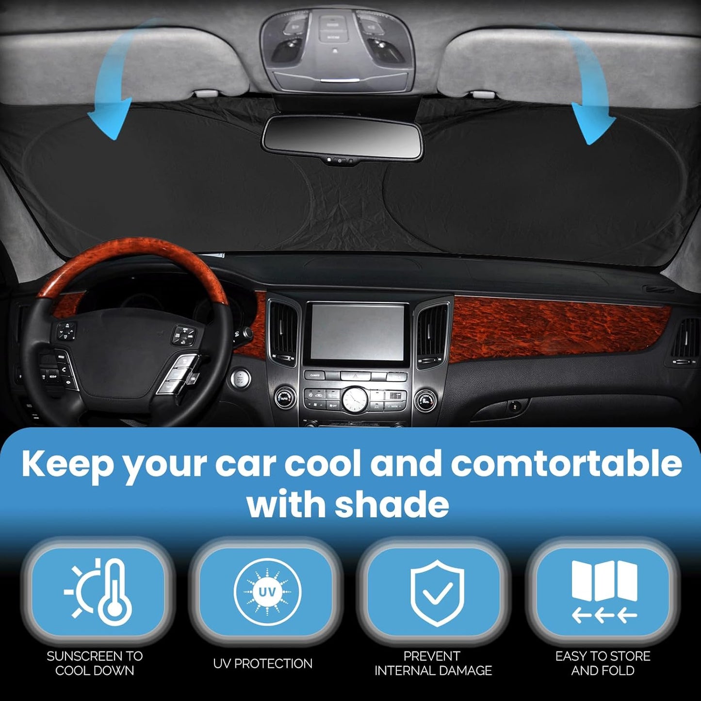 Custom Fit Civic Windshield Sunshade for 2012 2013 2014 2015 Honda Civic Accessories Front Window Shades Cover for Windshield Sun Visor Screen Protector 210T Reflective Blocks UV Rays Heat Keep Cool
