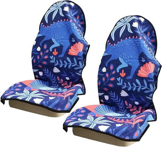 Car Seat Covers 2pcs Waterproof Towel Car Seat Cover Universal Fit for Most Trucks SUV Fitness Athletes Pets Gym and Water Sport，Dinosaur