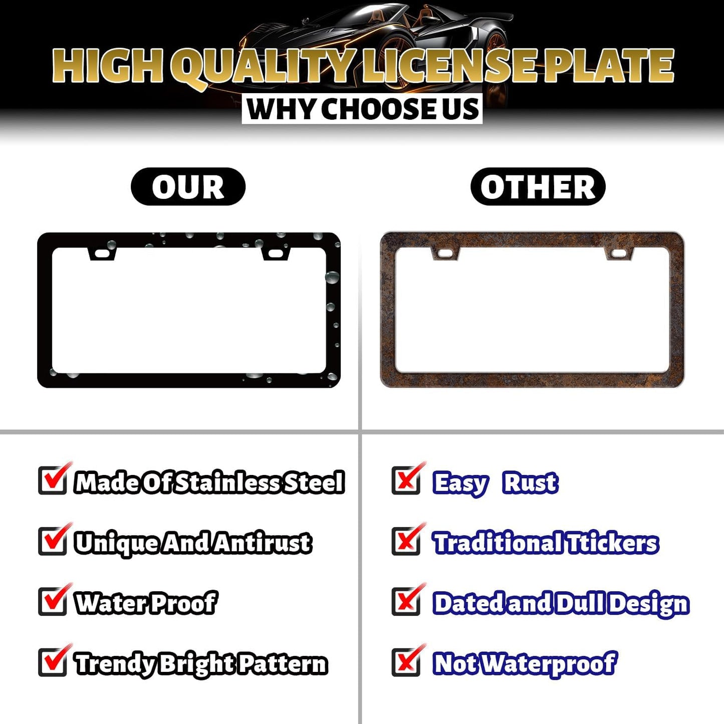 Abstract Shiny License Plate Frame Colorful Bling License Plate Holder for Personalized Car Decorative Stainless Steel Funny License Plate Cool Auto Part with Screws Men Women 12.2" x 6.2"
