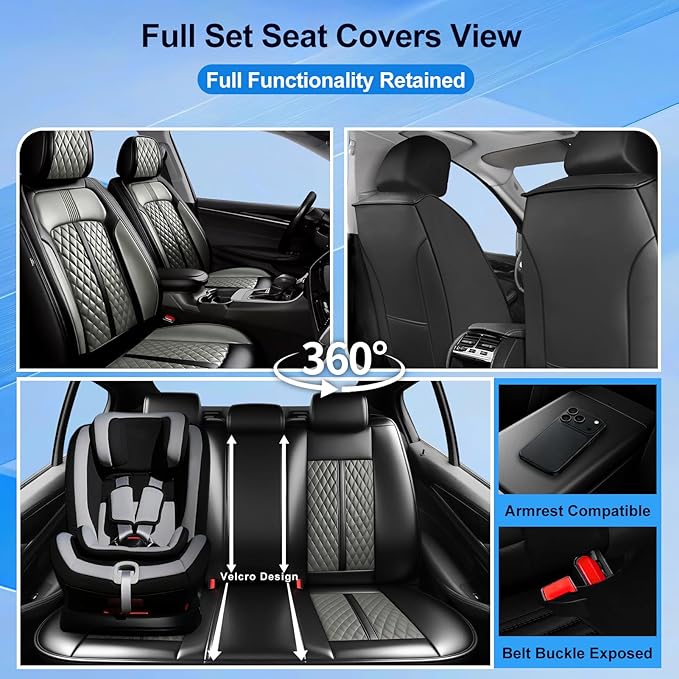 Fit CX-7 Car Seat Covers for Mazda CX7 2006-2012, Full Coverage Leather, Airbag Compatible & Scratch-Resistant, Waterproof All Weather Seat Protector, Full Set, Black+Gray