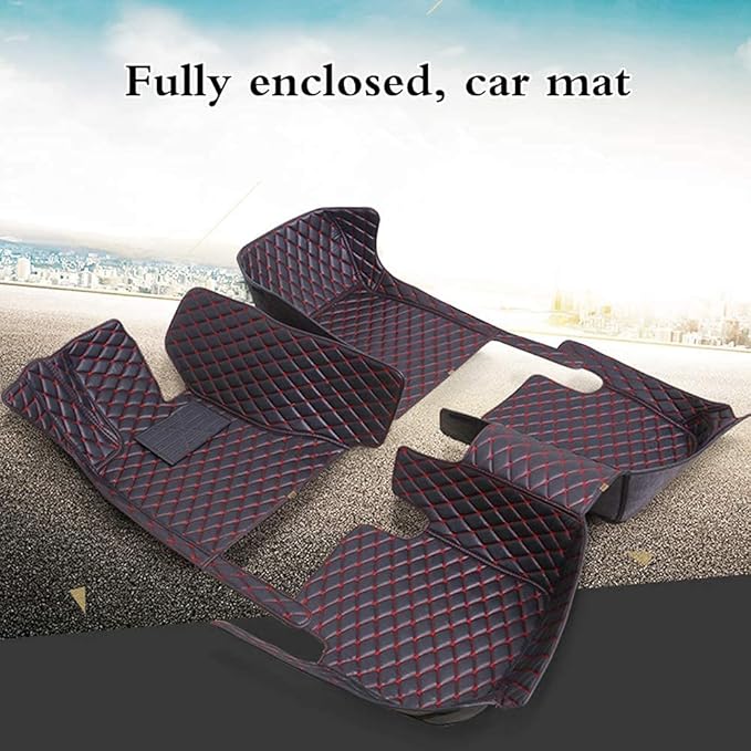 Custom Fit Car Floor Mats - Full Coverage Automotive Leather Floor Liners for Most Vehicles by MingyunSM (red & Black)
