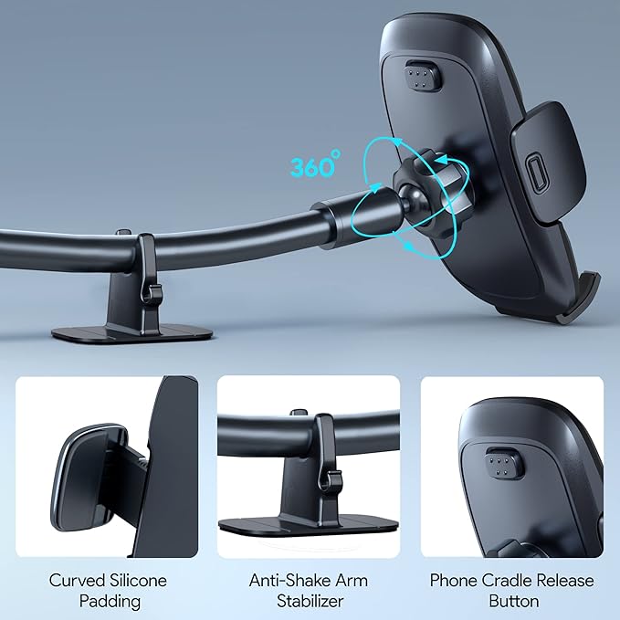 FESIYOYE Phone Mount for Car [6.2in Flexible Arm] Cell Phone Holder for Windshield Dashboard [Washable Strong Suction] Automotive Accessories Car Mount for iPhone Android Smartphone Universal Cradles