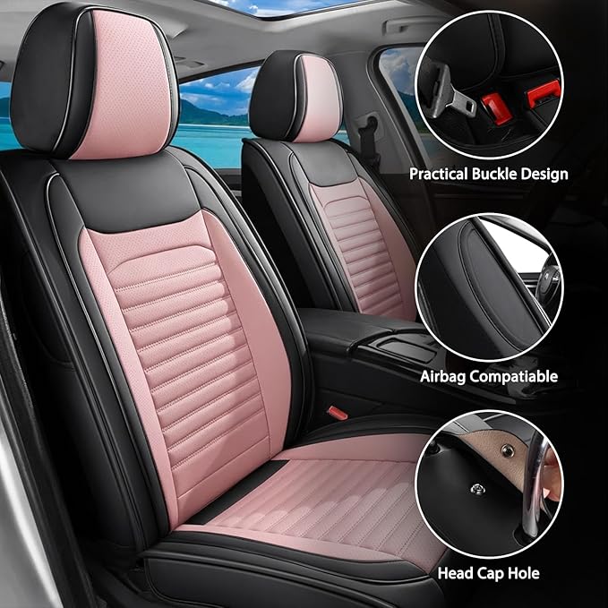 Car Seat Covers Full Set Fit for Toyota 4Runner 2001-2025,2026, Premium Faux Leather Car Seat Protector,Breathable Anti-Slip Full Wrapping Edge Seat Covers(Black&Pink,Full Set)
