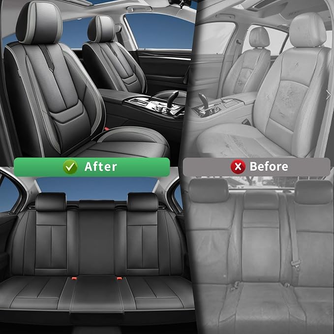 Fit Ioniq Car Seat Covers for Hyundai Ioniq 2017-2024 2025 2026 -Upgraded Premium Waterproof & Breathable Leather,Airbag Compatible,All-Weather Seat Cushion Protector,Full Set,Black-Grey