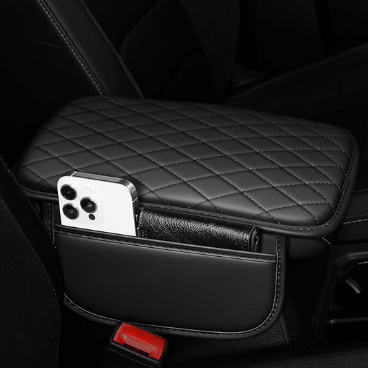 Center Console Cover for Cars Fit for Jeep Wrangler Leather Armrest Covers with 2 Storage Bags(Black)