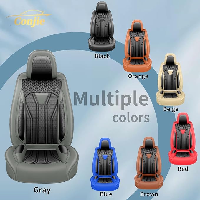 Fit Murano Car Seat Covers Compatible with Nissan Murano 2004-2025 2026 - Premium Leather， Waterproof Breathable， All-Weather Seat Cushion Protecto&Airbag Compatible (2 Front Seat Gray&Black)