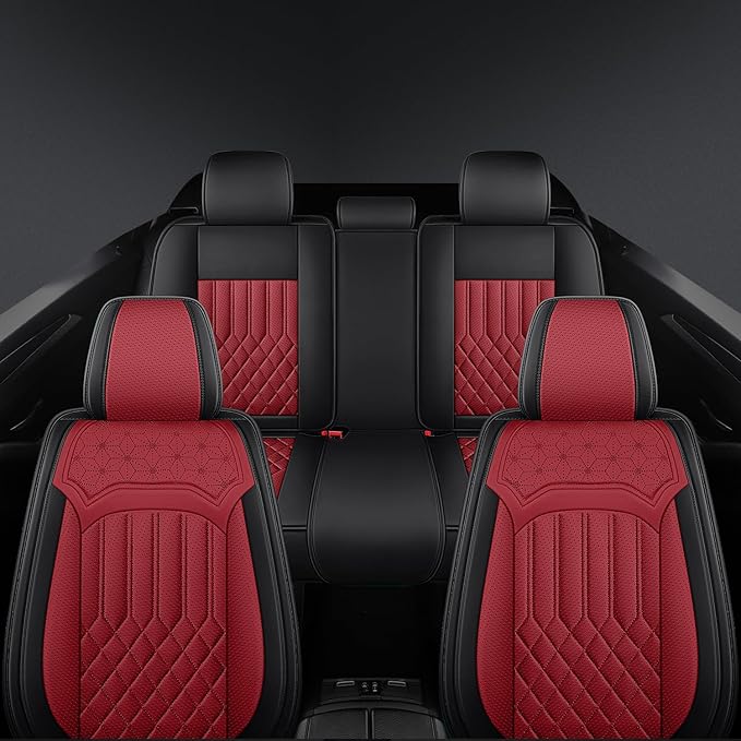 Car Seat Covers for Genesis GV70 2022-2025 2026, Full Set Premium Nappa Leather Waterproof Breathable Anti-Slip Airbag Compatible Car Seats Protector, Car Interior Seats Cover (Black+Red)