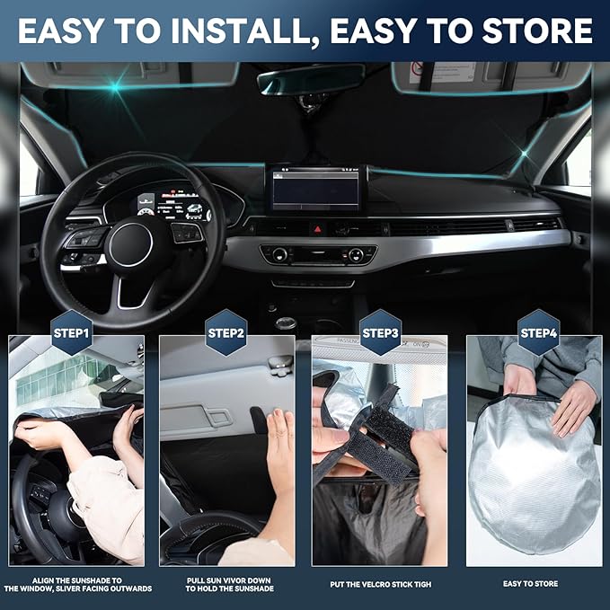 for BMW X1 F48 U11 2016-2024 2025 Windshield Sun Shade - 4 Layers Car Sunshades for Front Windows Shade Cover Custom Fit X1 F48 U11 Sun Visor 250T Retractable Shade Blocks UV Rays Car Accessories