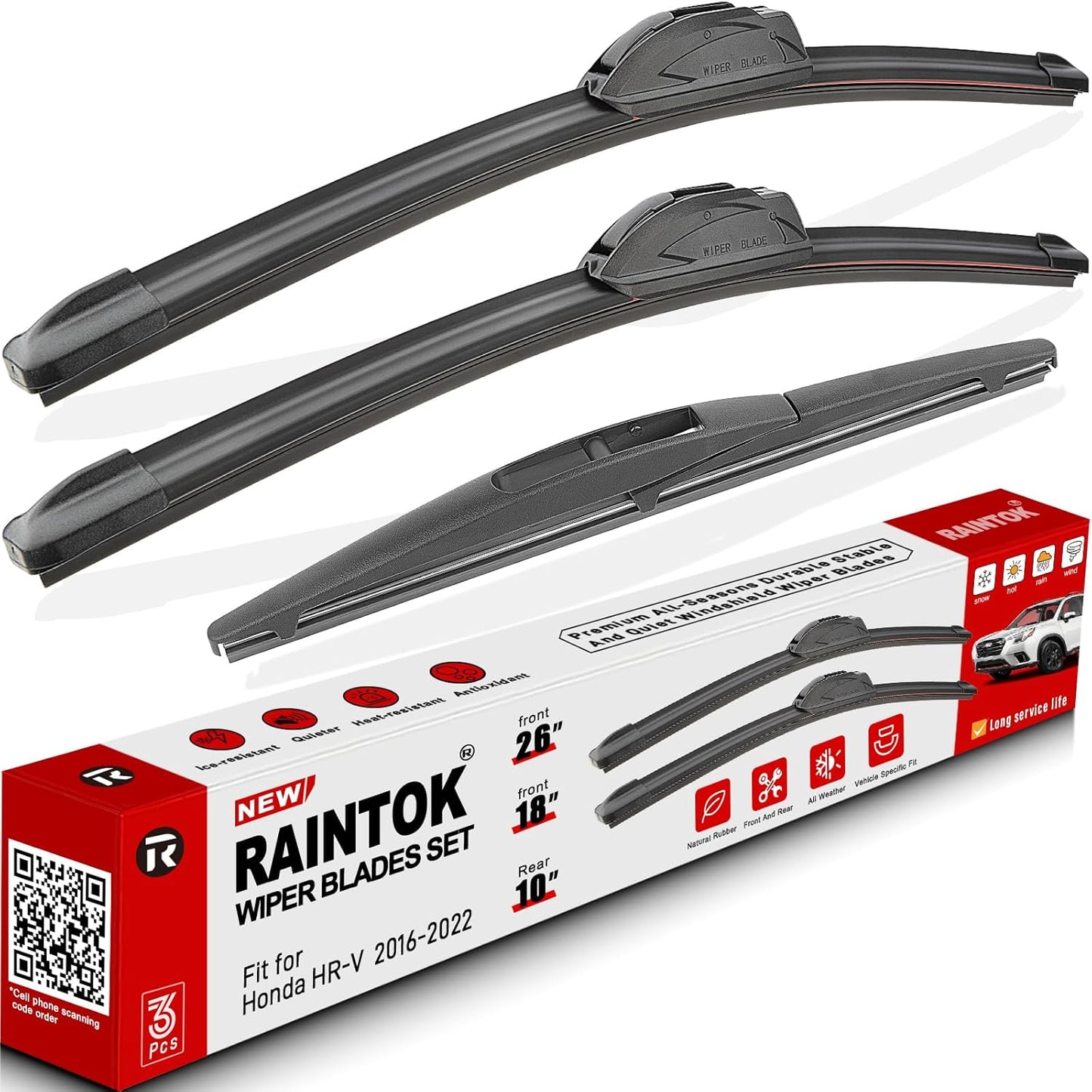 Windshield Wiper Blades Replacement for Honda HRV HR-V 2016 2017 2018 2019 2020 2021 2022 Original Factory Quality Front Rear Wipers Blade Set for My Car - 26" 18" 10" (Pack of 3)