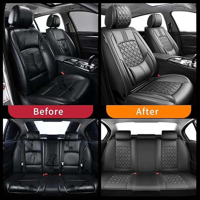 Fit Avalon Car Seat Covers for Toyota Avalon 2001-2024 2025 2026 - Upgraded Premium Waterproof & Breathable Leather, Airbag Compatible, All-Weather Seat Cushion Protector (Full Set, Black)