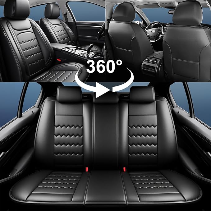 Car Seat Covers Custom Compatible with Mazda 6 2007-2021, Full Coverage Premium Leather Waterproof Breathable Seat Covers, Automotive Seat Protectors, Airbag Compatible(Full Set Seats, Black)