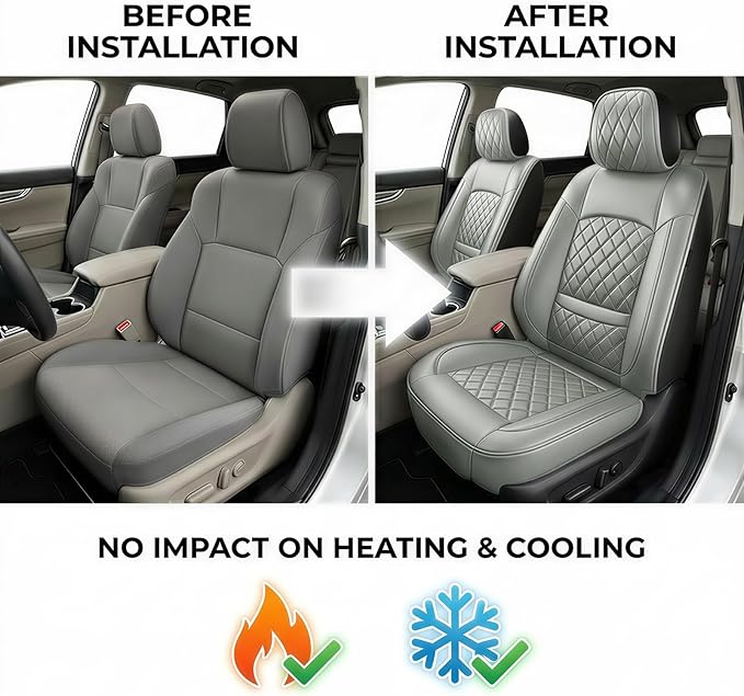 Fit for Equus Seat Covers Compatible with Hyundai Equus 2011-2016 - Waterproof Breathable Leather Automotive Seat Cushions Protector,Airbag Compatible,Full Set 5 Seats(Gray)