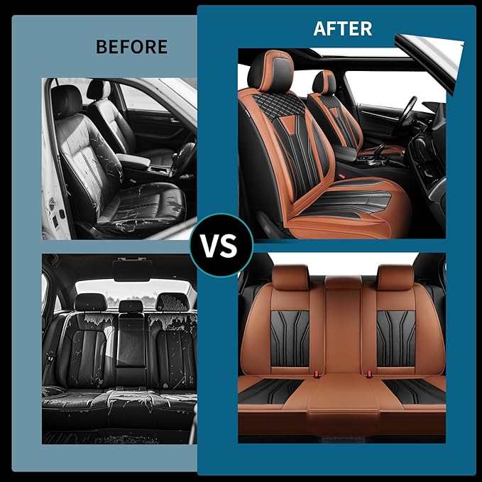 Fit Accord Car Seat Covers Premium Leather for Honda Accord 2012-2025 2026. Waterproof， Breathable, Scratch-Resistant & All-Weather Seat Cushion Protector（Front Seat,Brown&Black