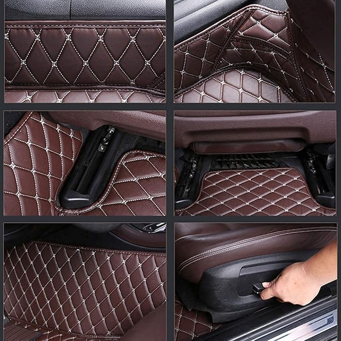 Custom Making Car Floor Mats Compatible for 2000-2025 All Mode Sedan SUV Sports Car Full Coverage Cute Pads Protection Non-Slip Leather Floor Liners (Red Beige Line)