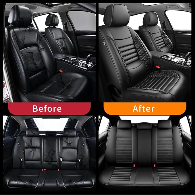 Fit Accent Car Seat Covers for Hyundai Accent 2006-2025 2026 - Upgraded Premium Waterproof & Breathable Leather, Airbag Compatible, All-Weather Seat Cushion Protector (Full Set, Black)