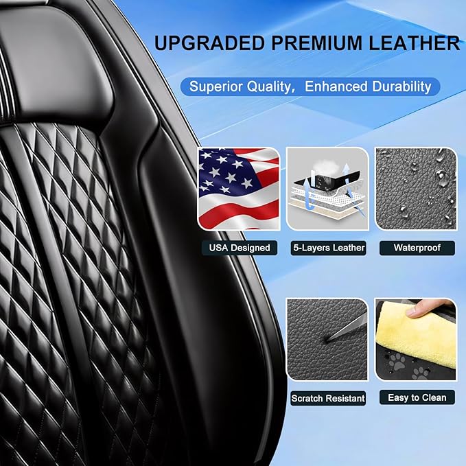 Fit CX-30 Car Seat Covers (Front Pair) for Select Mazda CX30 2020-2025, Premium Full Coverage Leather, Airbag Compatible, Waterproof All Weather Breathable Seat Cushion Protector, Black