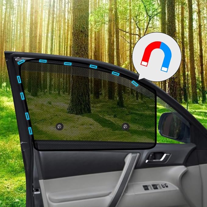 Ovege Car Window Shades Magnetic 2pcs Universal Car Window Screen Mesh Side Window Sun Shade Automotive Window Sunshades for Driver Passenger (Front Seat 2pcs-)