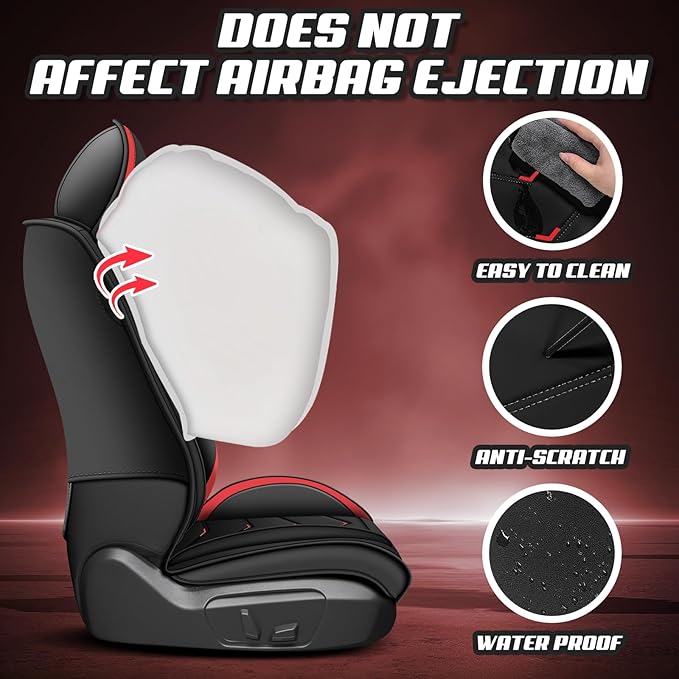 Car Seat Covers for Hyundai Sonata 2002-2026, Premium Nappa Leather Car Seat Cover, Stylish Sport Seat Covers， Automobile Seat Cover Sets.(Luxury 2 Seats/Black Red)