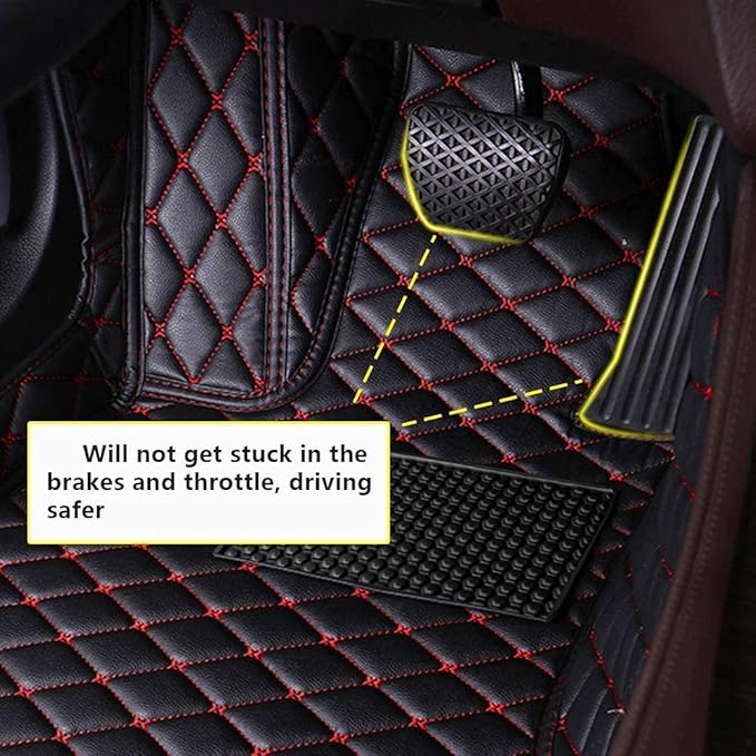 Custom Fit Car Floor Mats - Full Coverage Automotive Leather Floor Liners for Most Vehicles by MingyunSM (Coffee & Blue)