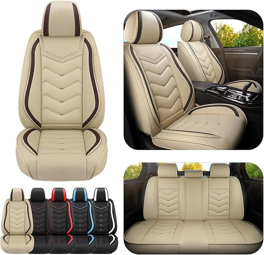 Car Seat Covers for Ford Expedition 2000-2026, Premium Nappa Leather Car Seat Cover, Stylish Sport Seat Covers， Automobile Seat Cover Sets.(Standard 5 Seats/Beige)