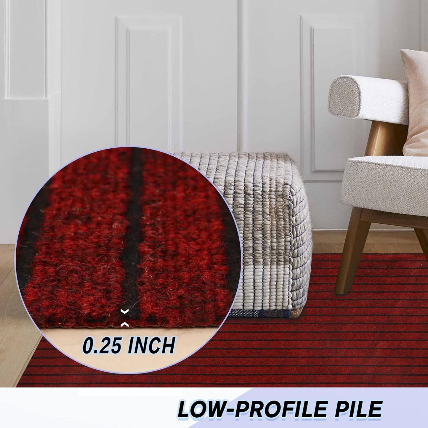 Custom Size Backed Non-Slip Area Rugs Runner, Easy Clean, Waterproof Runner Rugs for Hallway Entryway, Kitchen, Laundry, 3FT x 62FT, Red Stripe