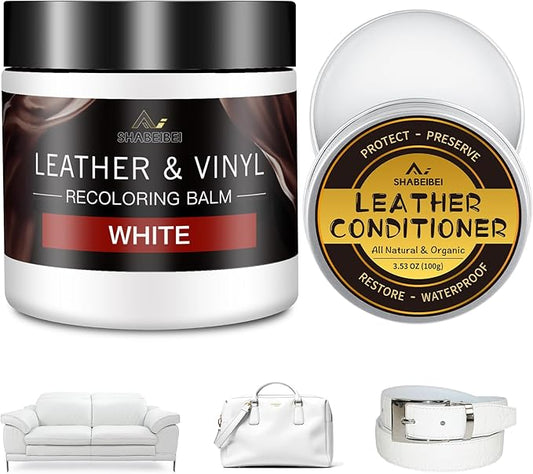 Leather Recoloring Balm with 100ml Mink Oil, White Leather Repair Kit and Scratch Remover for Furniture, Car Seats, Sofas, Dye & Restorer for Couches, Vinyl, PU, Faux