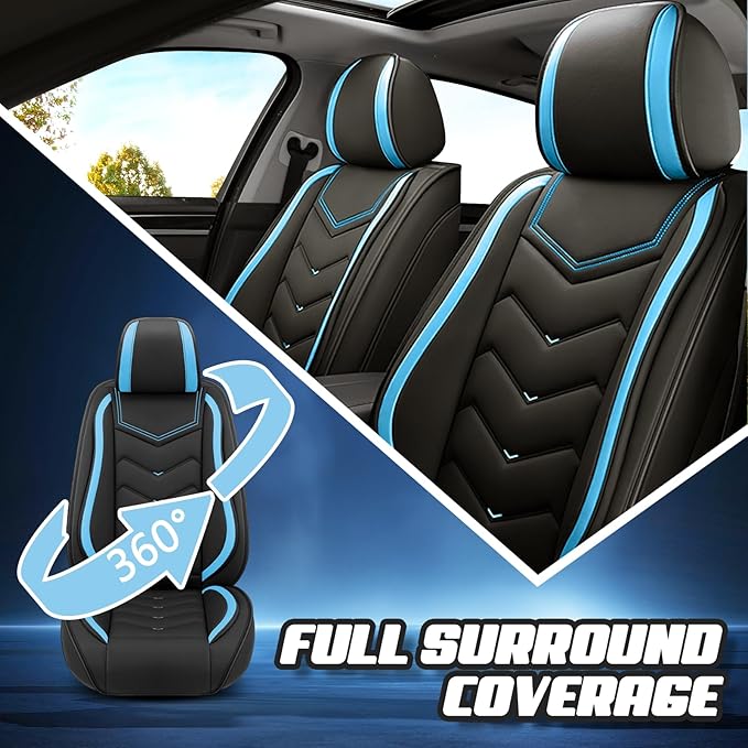Car Seat Covers for Cadillac CTS 2003-2019, Premium Nappa Leather Car Seat Cover, Stylish Sport Seat Covers， Automobile Seat Cover Sets.(Standard 5 Seats/Black Blue)