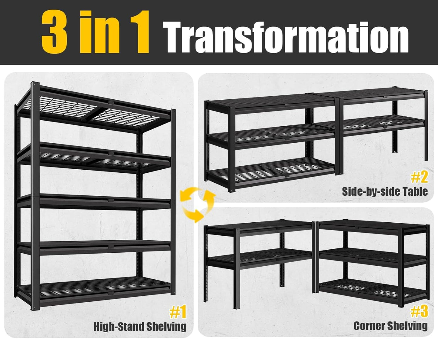 PrimeZone 72" H X 48" W X 18" D Heavy Duty Garage Shelving 5 Tier 2500 LBS Storage Shelves Adjustable Industrial Metal Wire Shelf Unit for Garage,Basement,Pantry,Warehouse,Commercial 3Pack