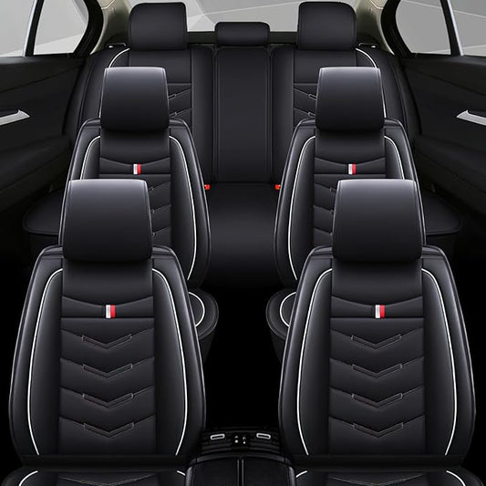 Car Seat Covers 7 Seats for Ford Explorer 2000-2025, Waterproof Durable Compatible Airbag, Premium Leather Seat Protector(7 Seats Standard,Black White)