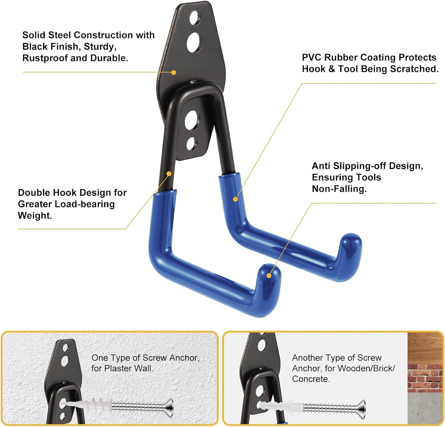 Garage Hook Heavy Duty Wall Storage Hangers, 26 Pack Garage Storage Hooks Steel Tool Blue for Ladders, Ropes, Garden Tools