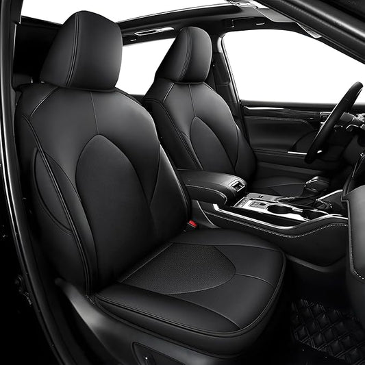 AOMSAZTO Custom Fit Car Seat Covers for Toyota Highlander 2020 2021 2022 2023 2024 2025 2026 - (Three-Rows 7 Seats,Second Row Captain Chair) Faux Leather Black