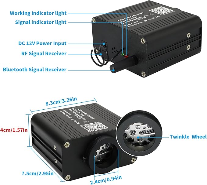 AMKI Updated 16W RGBW Fiber Optic Light Twinkle+Sound Activated Mixed 375pcs 9.8ft Cables APP Remote Music Control Car Home Starlight Headliner Star Ceiling Light Kit 0.03in 0.04in 0.06in Strands